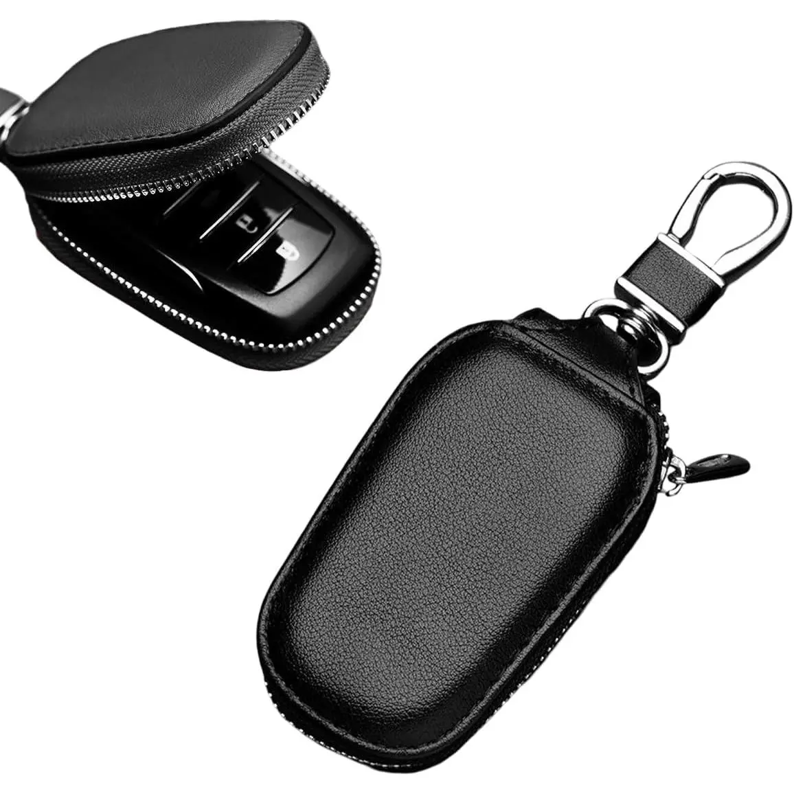 Key Case,  Auto Key Fob Storage Bag, Key Chain Holder Key Ring Zipper Bag,  Accessories (Black)