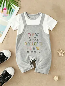 New Members Join the Team in 2026! Baby Carrier Romper Printed with the Colorful Alphabet Cousin Family Squad. This handsome and cute casual outfit is suitable for daily crawling and outdoor activities. It is a gender-neutral newborn romper and makes an i