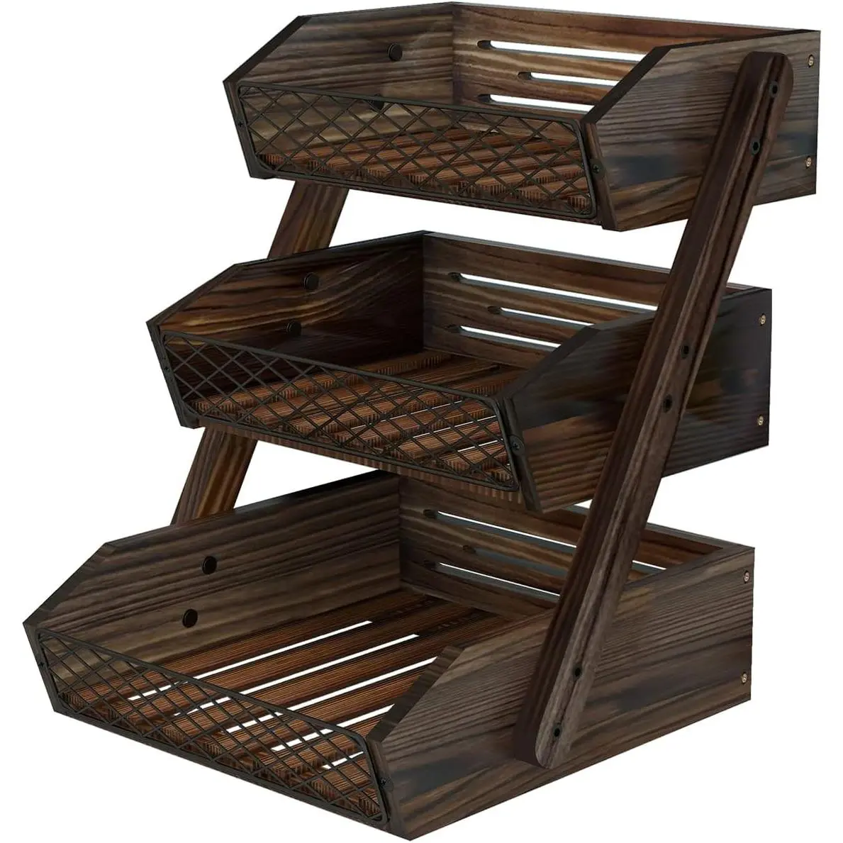 3-Tier Wooden Fruit Basket Rack - Countertop Organizer for Fruits, Vegetables, Bread, Home Storage Holder & Room Accessory, Room Accessories, Installation