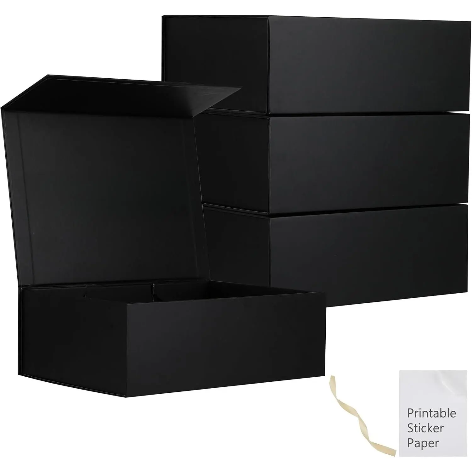 4 Pack Black  Boxes With ,12x8x4.5 Inch Bridesmaid Proposal Box And Printable Stickers,Proposal Boxes With Ribbon For Wedding, Packaging, Present, Birthday