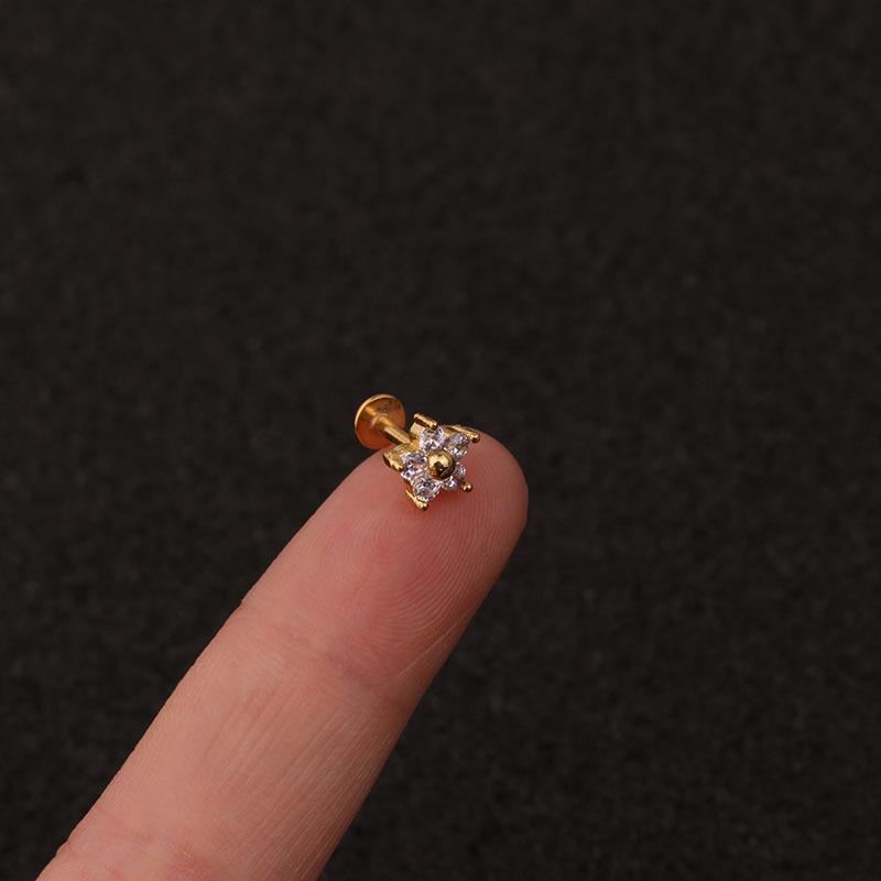 24Pcs 16G Gold CZ Internally Threaded Labret Set, 316L Stainless Steel Cartilage Stud Pack, Hypoallergenic Internally Threaded Nose Studs for Women Men