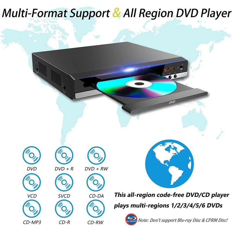 DVD Player 1080P High-defination Home DVD Player Box For TV DVD CD Discs Player AV Output Built-in MIC-port All Region Free