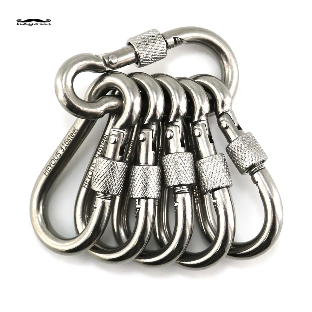 6-Pack 2.38 inch 1/4" Marine Grade 316 Stainless Steel Screw Lock Carabiners, Heavy Duty Rust Resistant Spring Lock, Multipack for Home, Fitness, Outdoor Boat Use with Secure Hold