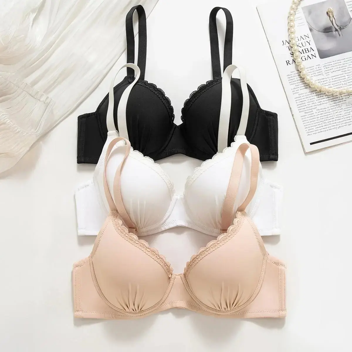 Women's Plus Size Underwire Bra Minimalist Push Up Support Everyday Comfort Lingerie Full Coverage Lift And Shape For Curvy Figures, Bra Detail, Push Up Bra Padded Brassieres Black