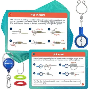 HOOK-EZE Complete Fishing Knot Tying Guide Kit|Includes Waterproof Guide to 13 Essential Knots, Knot Tying Tool, Practice Hook & Lines, Zinger Retractor|Fly Fishing Gifts & Stocking Stuffers for Men