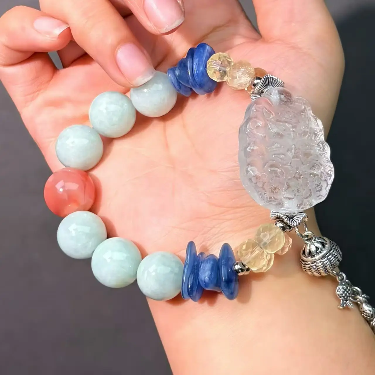 077 Jadeite Clear Quartz Kyanite High quality natural crystal Bracelet fashion gift