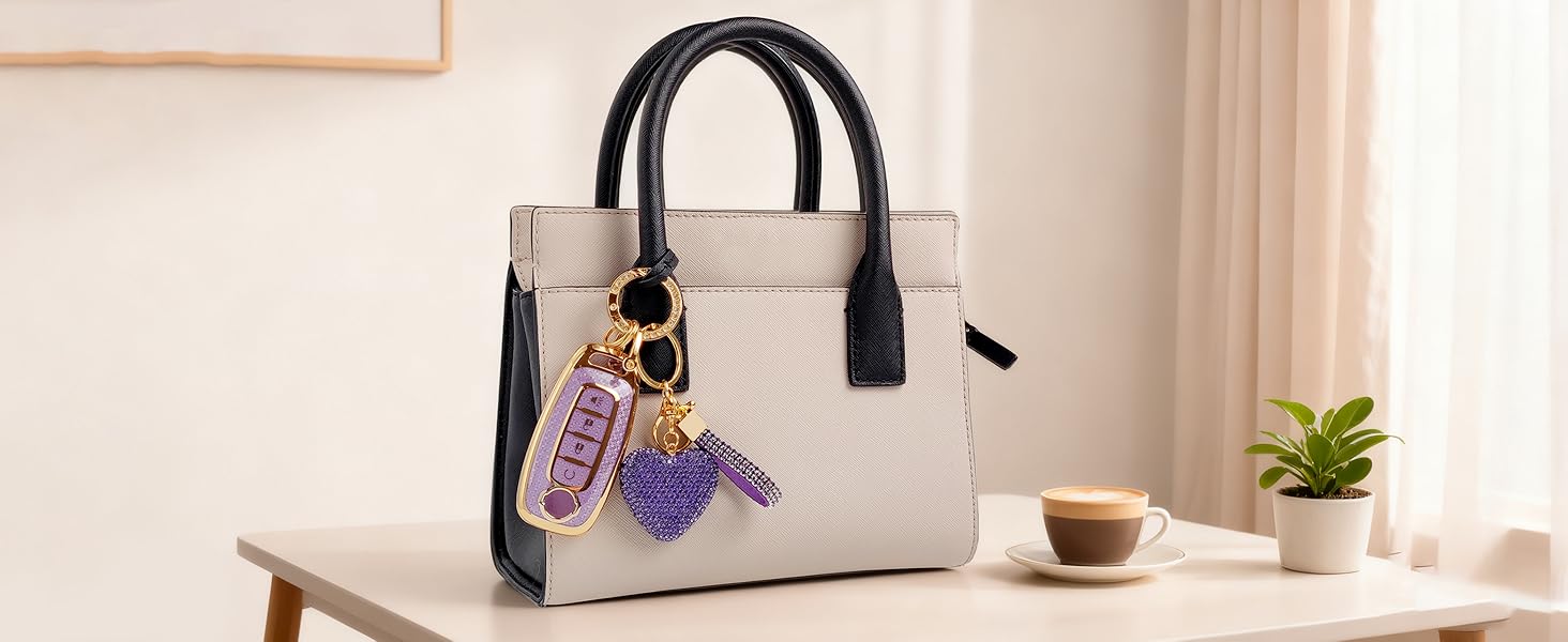 4 Button Key Fob Cover with Diamond, Compatible with Nissan Rogue Pathfinder Versa Kicks Ariya Sentra etc, Sparkling TPU Key Case and Bling Heart Decoration for Women, A-Style (Pink)