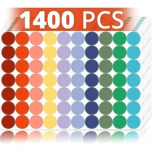 3/4 Inch Round Color Coding Labels, 1400 Pcs Colored Dot Stickers, 10 Color Circle Price Stickers for Office, Classroom, Papers - Multi