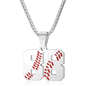 Personalized Baseball Jersey Number 00-99 Necklace - Stainless Steel Baseball Chain Pendant Necklace - Team Jewelry Gift  Boys, Girls, Men, Women
