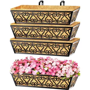4 Pack 24 Inch Deck Railing Planter Box - Window Boxes Planters with Adjustable Brackets Coco Liners Balcony Planters Railing Hanging for Window Flower Boxes Outdoor Garden Decor