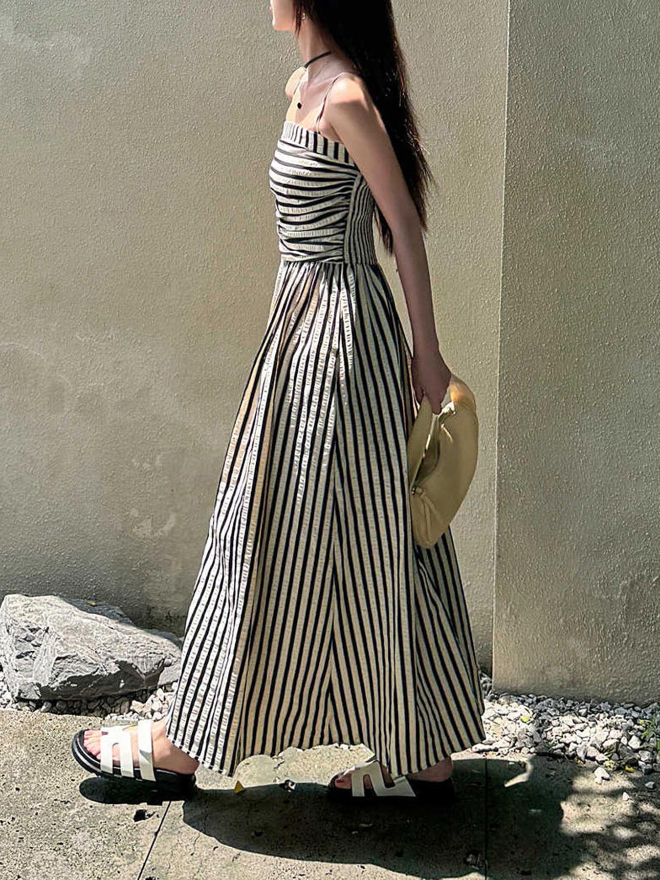 Women's Striped Print Cami Dress, Casual Sleeveless Spaghetti Strap Dress for Summer, Ladies Clothes for Beach Holiday