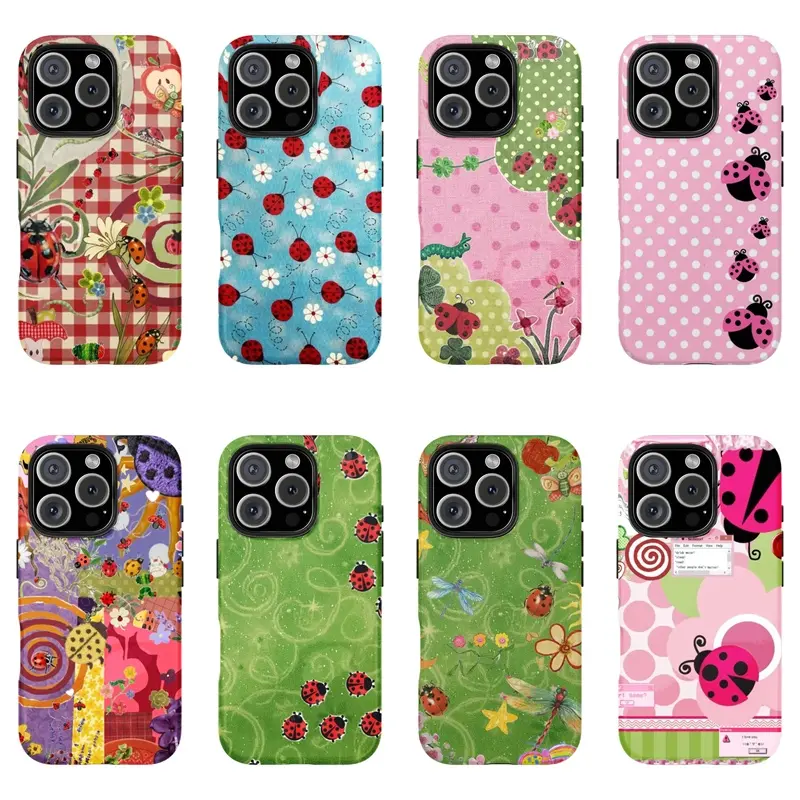Floral Dot Ladybug Print Phone Case, Durable Two-In-One Protection, Fits iPhone 17 16 15 14 13 12 Pro