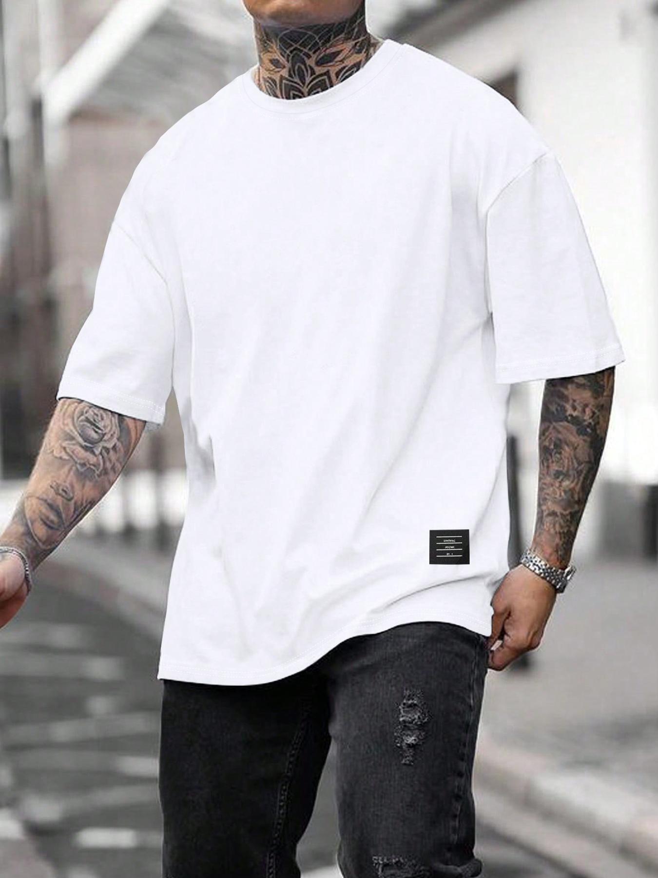 Men's Solid Short Sleeve Tee, Loose Casual Comfy Round Neck T-shirt for Summer, Fashion Men's Top for Daily Wear, Tropical