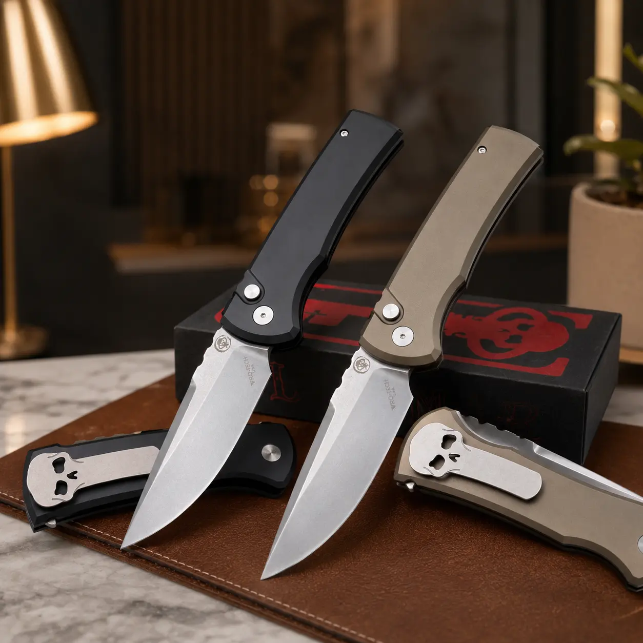 Travel Knife 229 Folding, 3.38 in S35VN Satin Drop Point Blade, Aluminum Handle, Button Lock, Pocket Clip, EDC Outdoor with Gift Box