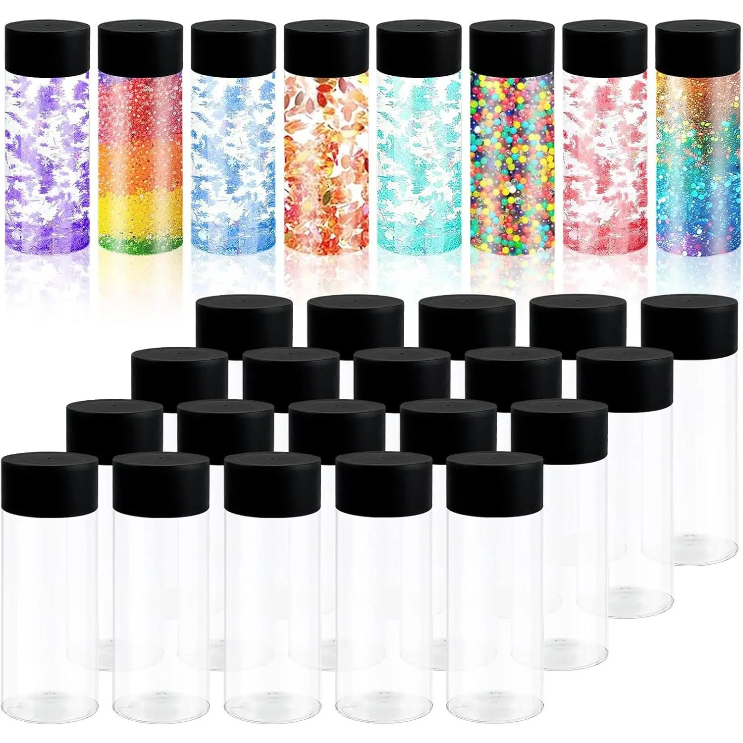 28 Pcs Empty Plastic Sensory Bottles with Lids, 10 oz/ 300 ml Leakproof Clear Reusable Bottles for Sensory Crafts Classroom Handmade Party Supply