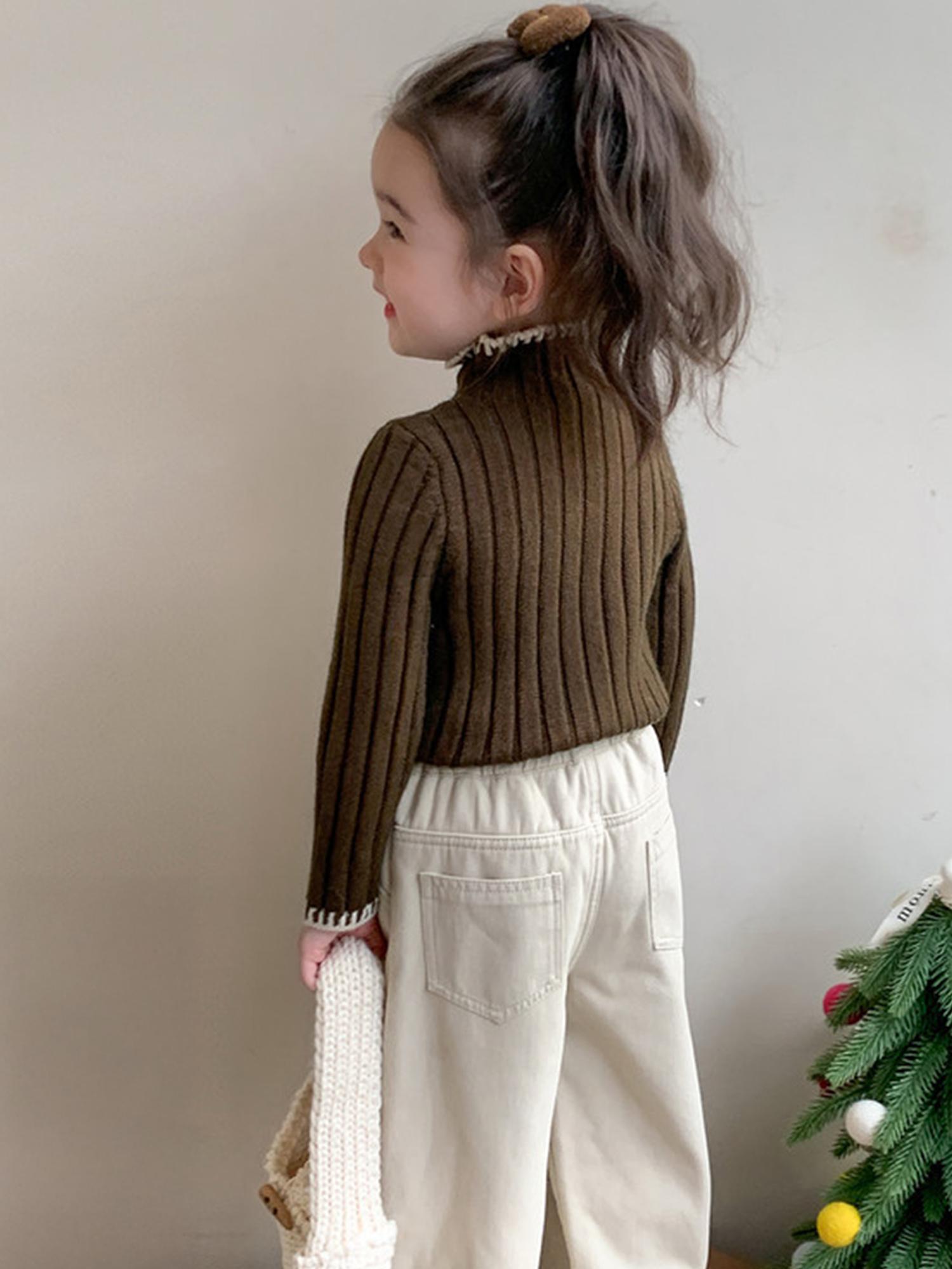 Girls' Thickened Turtleneck Sweater - Slim Fit Winter Warm Base Layer, Cute Solid Color Sweaters for Uniforms & Layering, Hand Washable Cold Weather Sweating Less for (for easy Outfits)