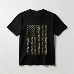 Camo American Flag USA Camouflage Men Boys Women Youth Cotton T-shirt, Graphic Crew Neck Soft Top Short Sleeve Casual Unsex Shirt for Men Women