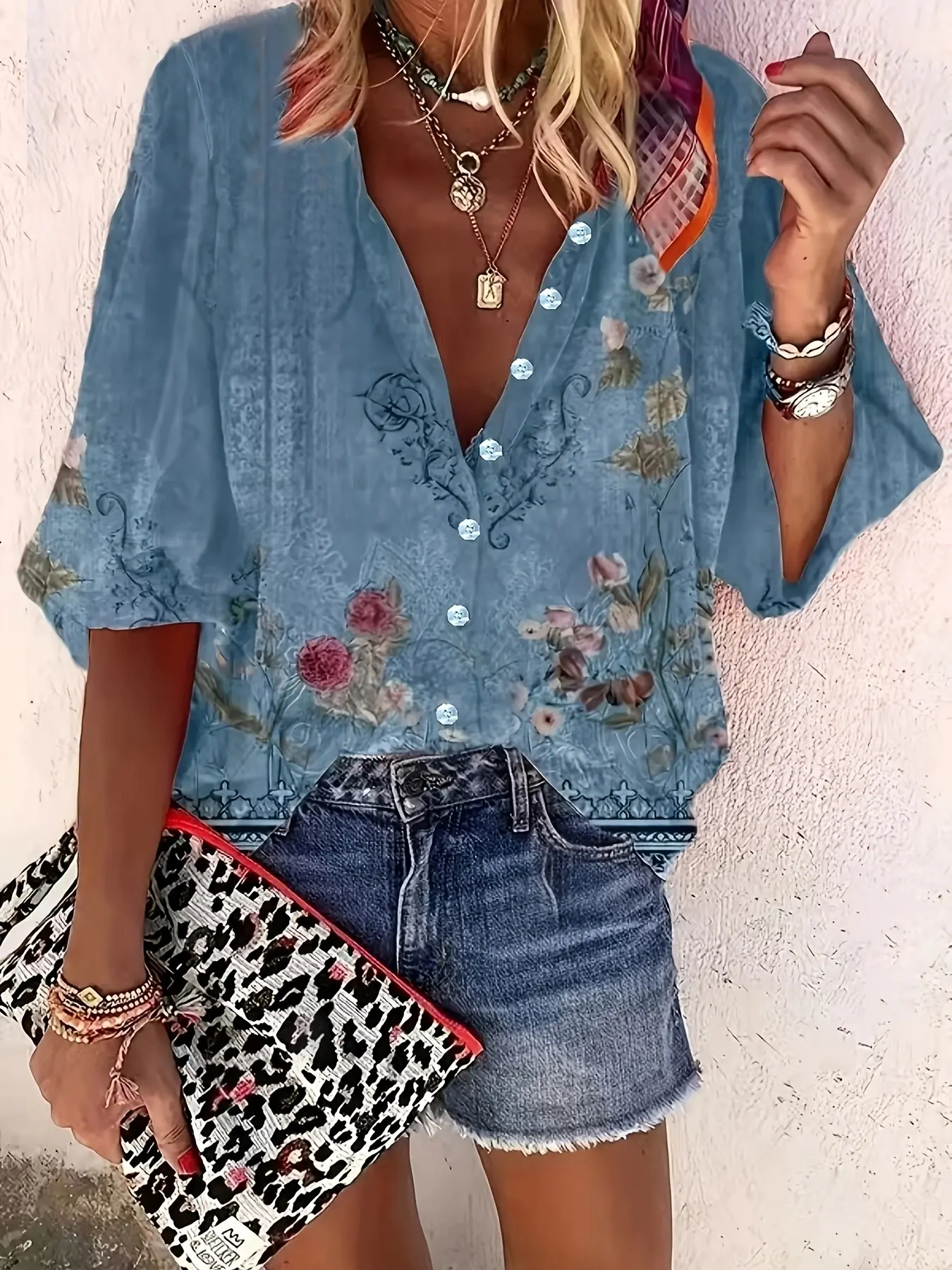 Women's Vintage Ethnic Floral Print Long Sleeve Shirt, Stylish Retro Design, Perfect for Casual Wear, Unique Fashion Statement