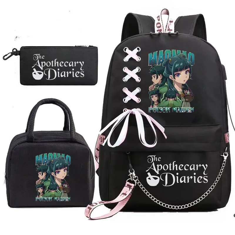 Mochila School Backpack Student Teenager Schoolbag Bag The Apothecary Diaries Maomao Anime Bookbag with Portable Lunch Bags 3pcs