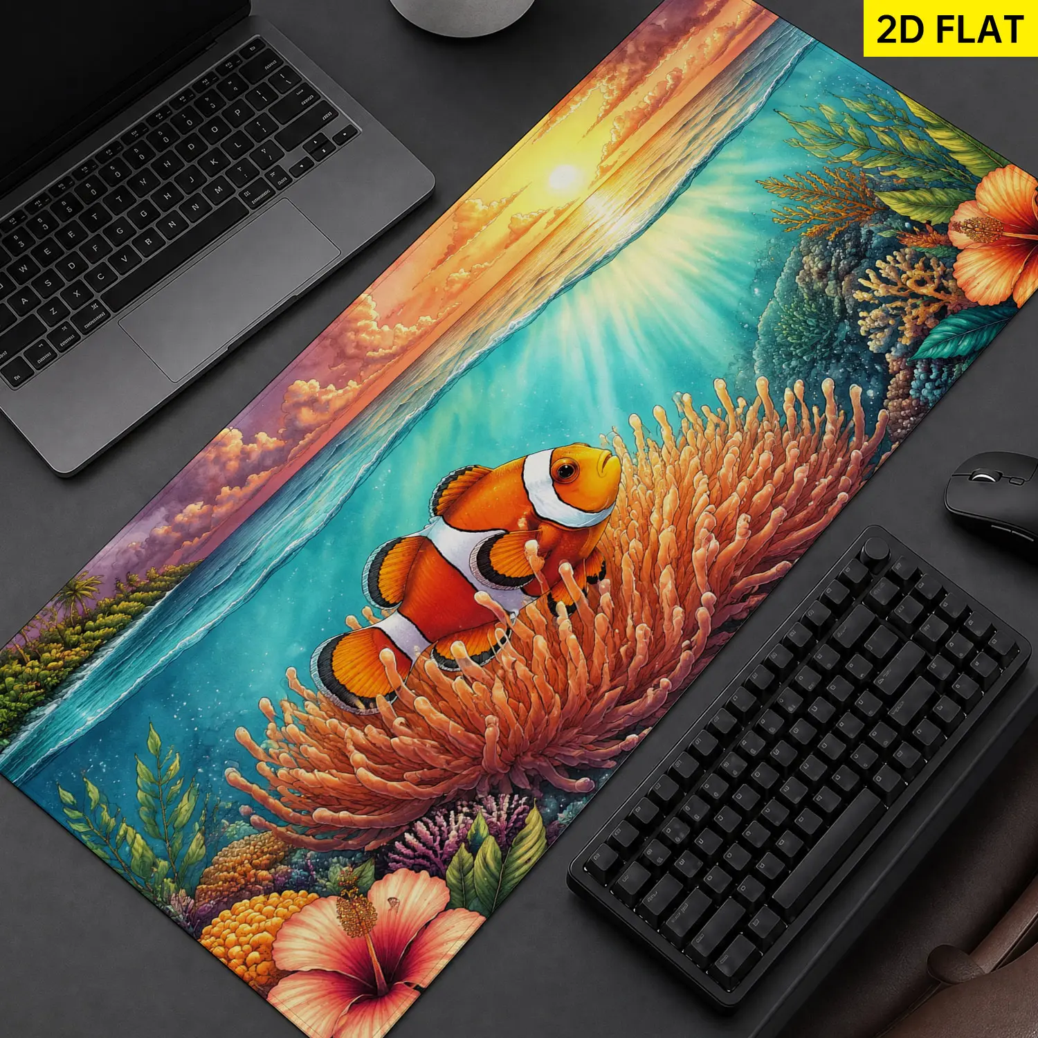 Extra Large tropical ocean clownfish scenery Mouse Pad,Non Slip Rubber Pad,Desktop Decoration Drotection Pad,Washable,Lock Edge Multi Size,Premium Multipurpose Mousepad For Home,Office,Gift for Family and Friends