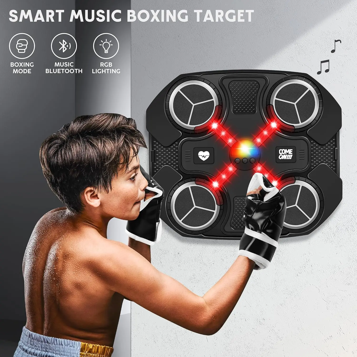 Music Boxing Machine with Gloves, Interactive Boxing Target for Active Kids |   Wall Mounted Bluetooth Indoor Sports Toy, Boxing Training Toy, Ideal Birthday Gift for Boys Girls Kid 3 4 5 6 7 8 9 10 11 12+