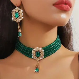 Women Luxury Water Drop Crystal Jewelry Set, Colorful Rhinestone Earrings & Matching Necklace, Elegant Costume Accessories for Banquet Dating Daily Gifting summerwins