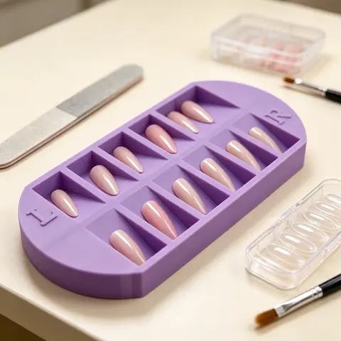 Nail Tip Storage Tray with L/R Marks, 8-Grid False Nail Display Organizer, Reusable Storage Plate for Salon & Home Manicure, for Press-On/Acrylic/Gel Tips, Includes Nail Stencils & Tools