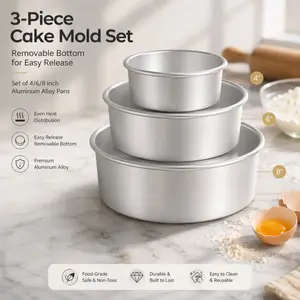 3 Pack Aluminum Round Springform Cake Pans, 4/6/8 Inch Removable Bottom Cheesecake Baking Molds for Home Baking