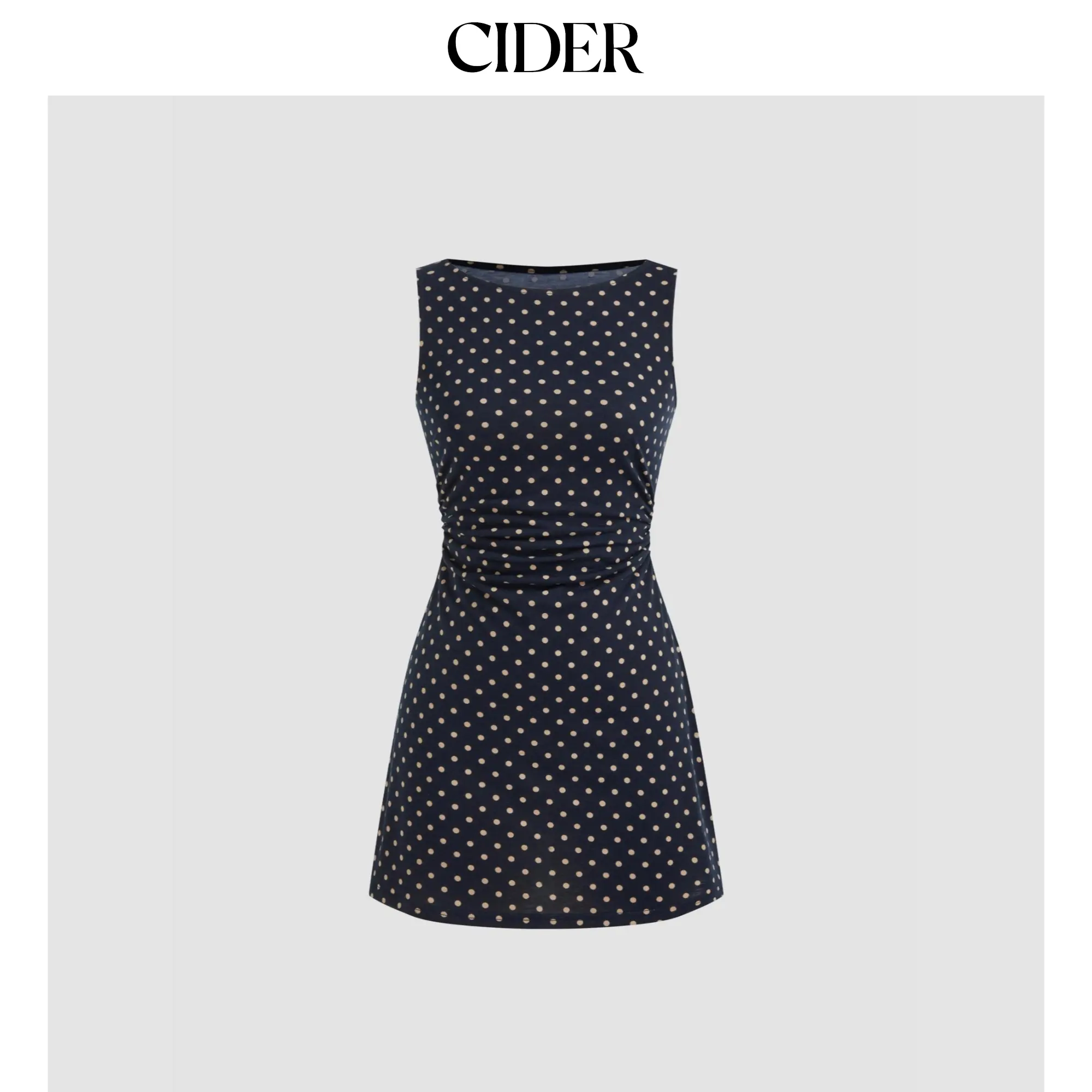 Cider Boat Neck Polka Dot Ruched Mini Dress SohoChic
