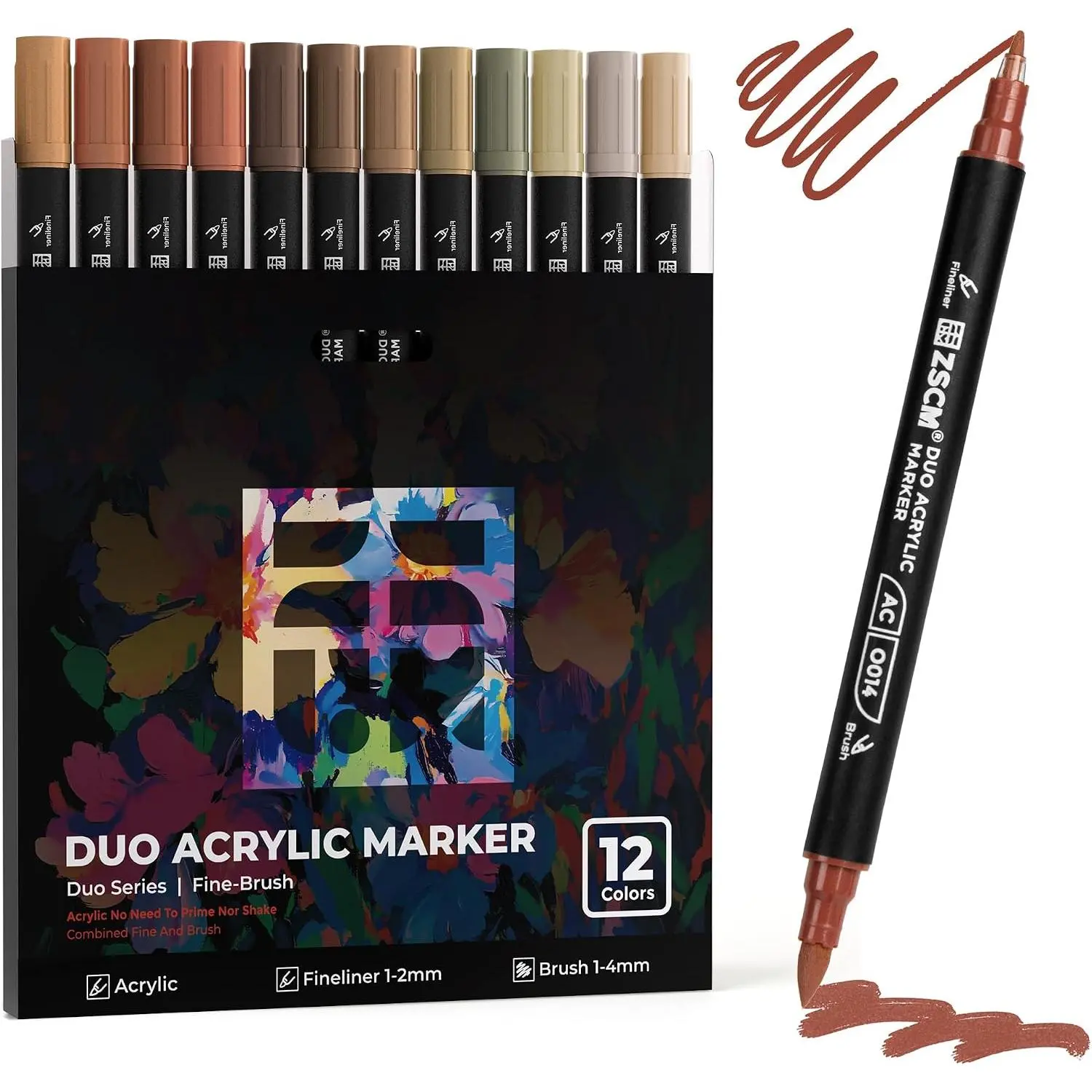 12 Brown   Markers,  Tip  Brush Pens with Fine Tip & Brush Point, Earthy Brown  Markers for  Canvas Stone Glass Rock Painting