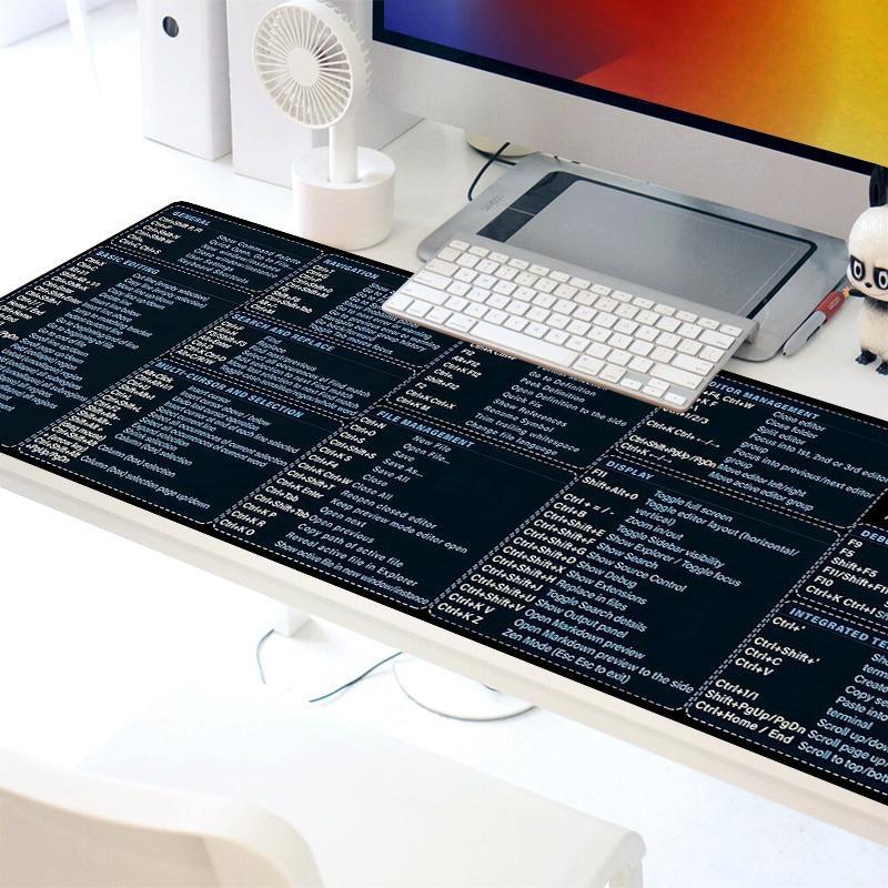 Coding Visual Studio Code Shortcuts Keyboard Mouse Pad, Non-slip Rubber Base Stitched Edge Desk Pad, Office Desk Accessories for Laptop Desktop