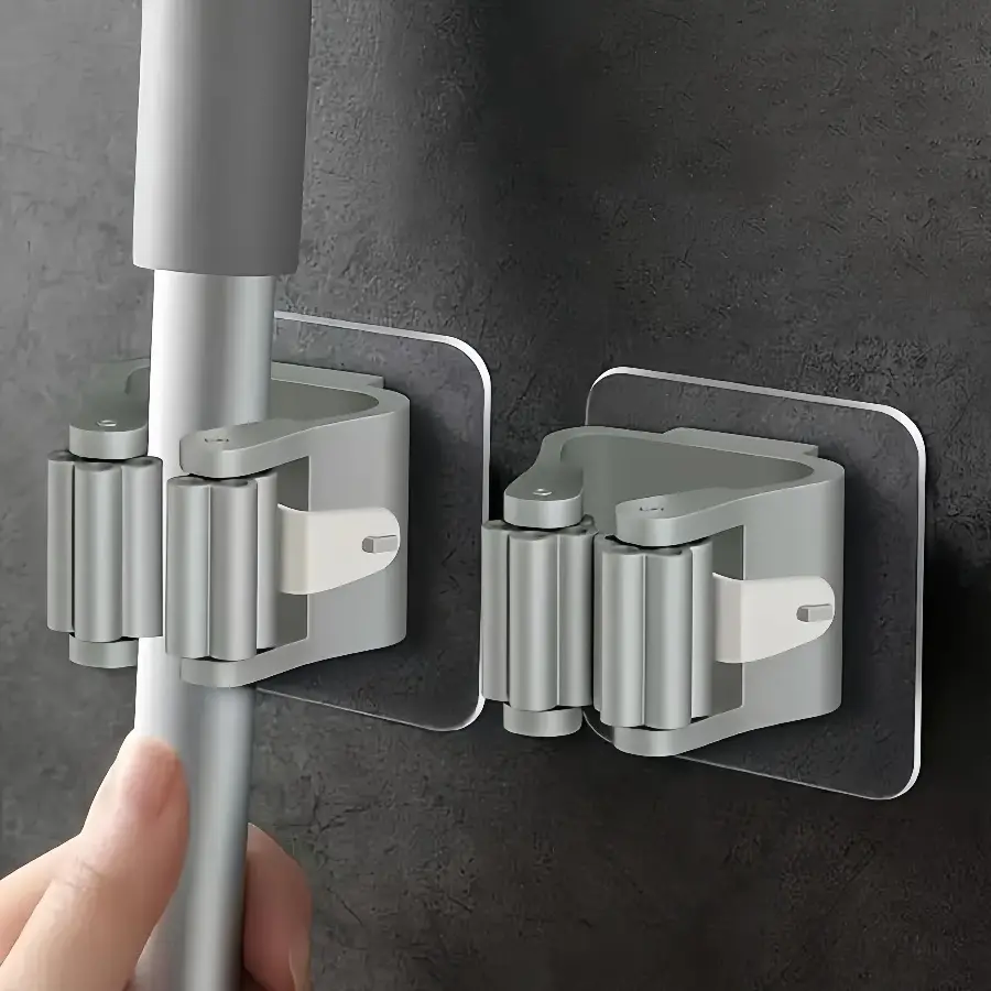 4/8/12 Piece Set, Mop Hook, No Punching, Strong Adhesive Hanger, Wall Mounted, Toilet Broom, Mop Clamp, Clip, Storage Device