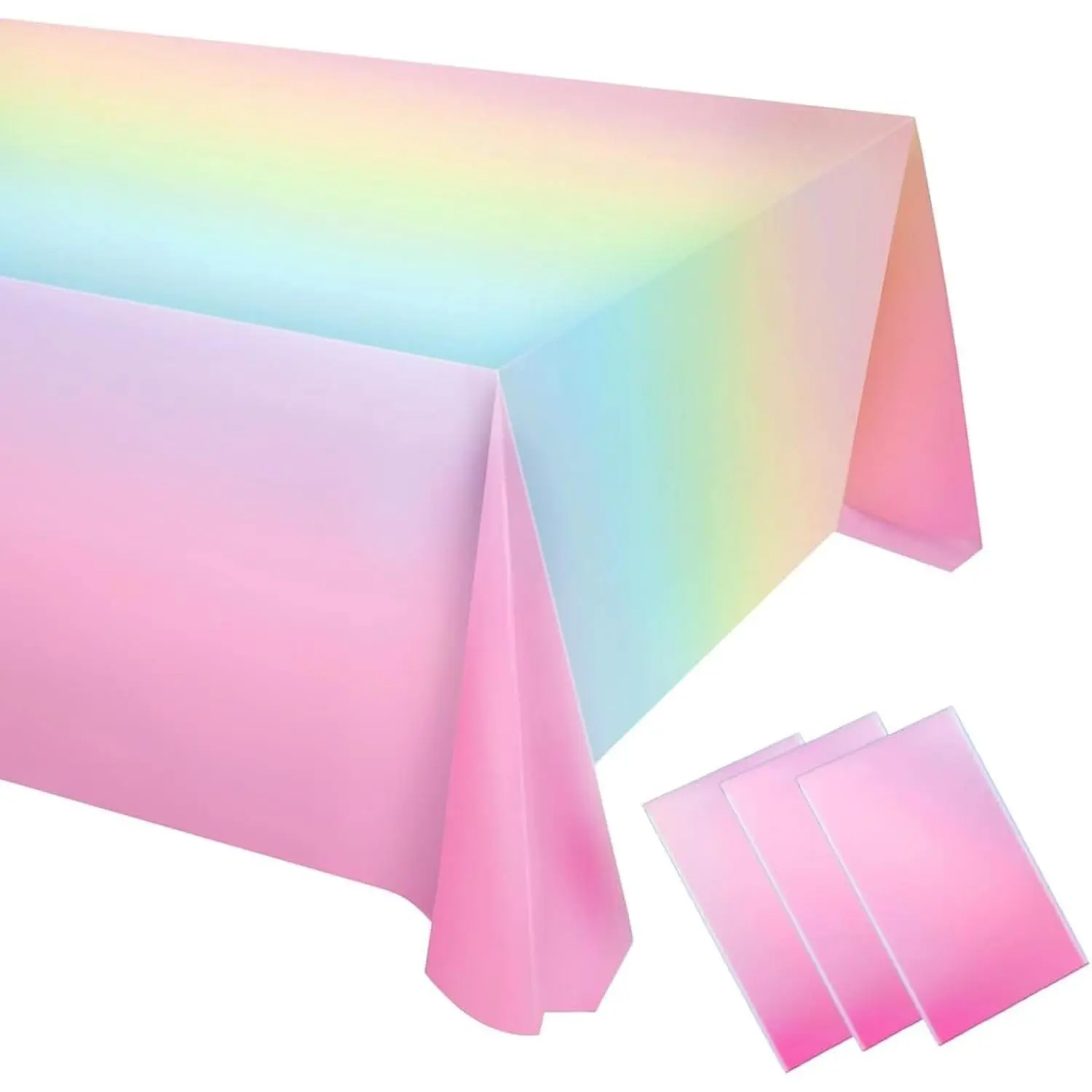 3 Pcs Rainbow Tablecloths Rectangular Plastic Table Cloth Disposable Pastel Table Cloths for Parties Decorations Party Supplies Table Cover for Birthday Baby Shower Wedding Princess 54x108in