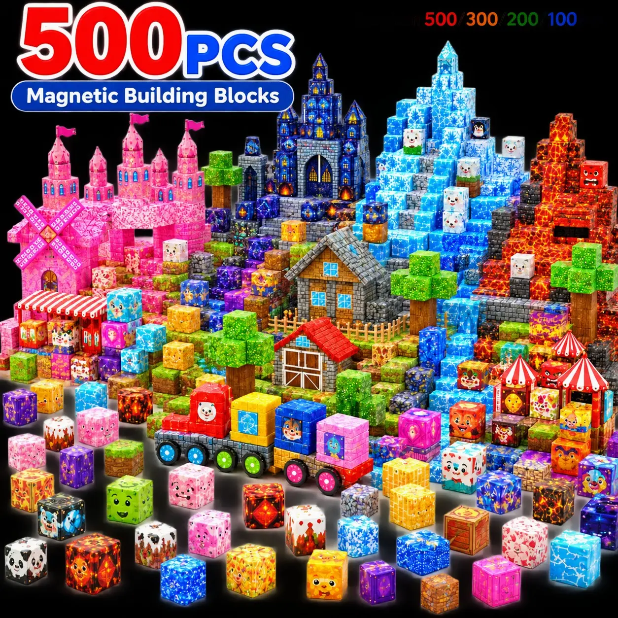 300pcs Magnetic Building Blocks, DIY Puzzle Toy Set, Educational Stem Gift for Kids, Creative Indoor Game, Birthday & Christmas Present, DIY Building Model