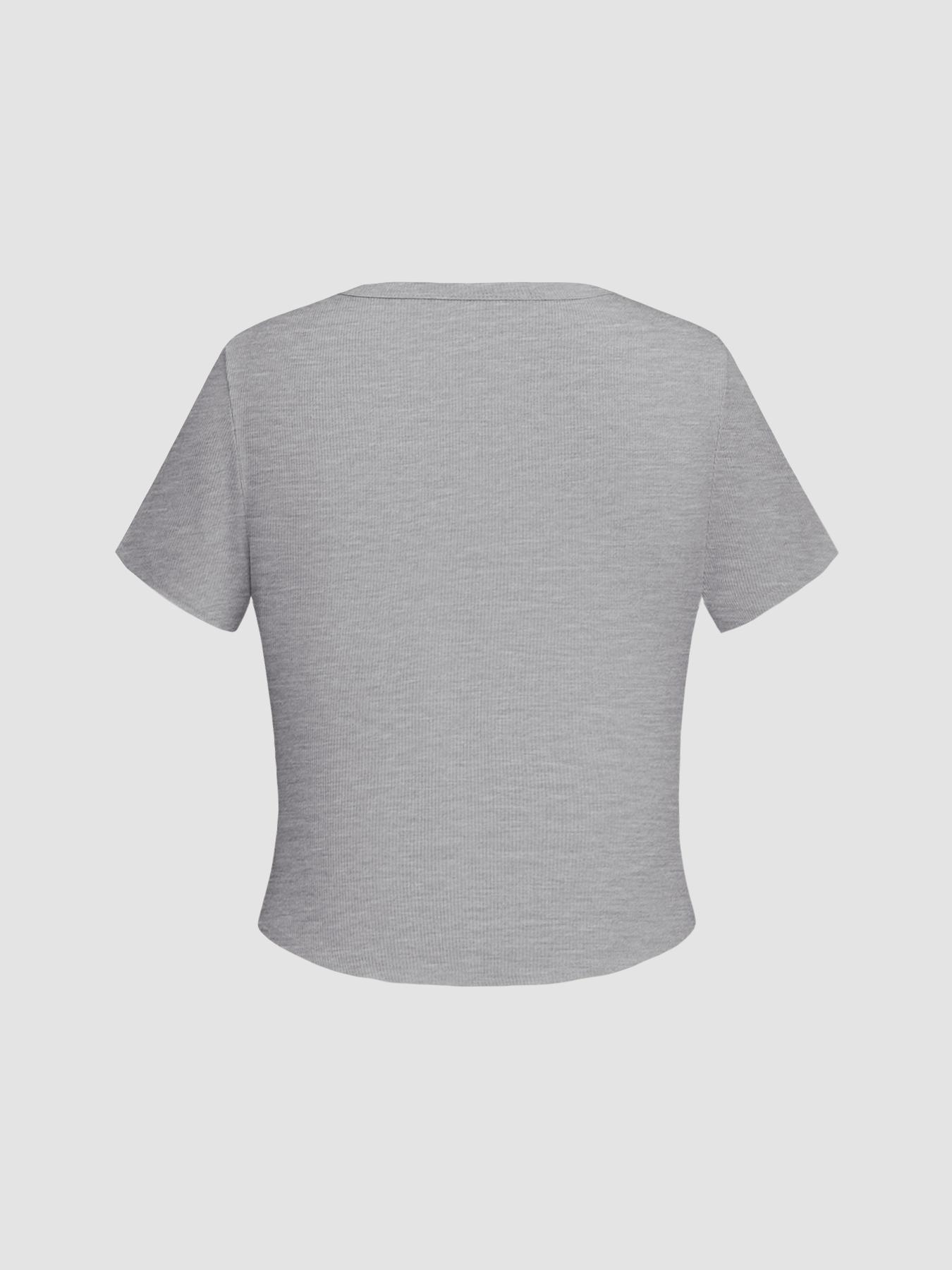 【Plus Size】 Solid Color Button Tee, Casual Short Sleeve Round Neck T-shirt for Daily Wear, Women Plus Clothing for Summer, Casual Fashionable Top, Top