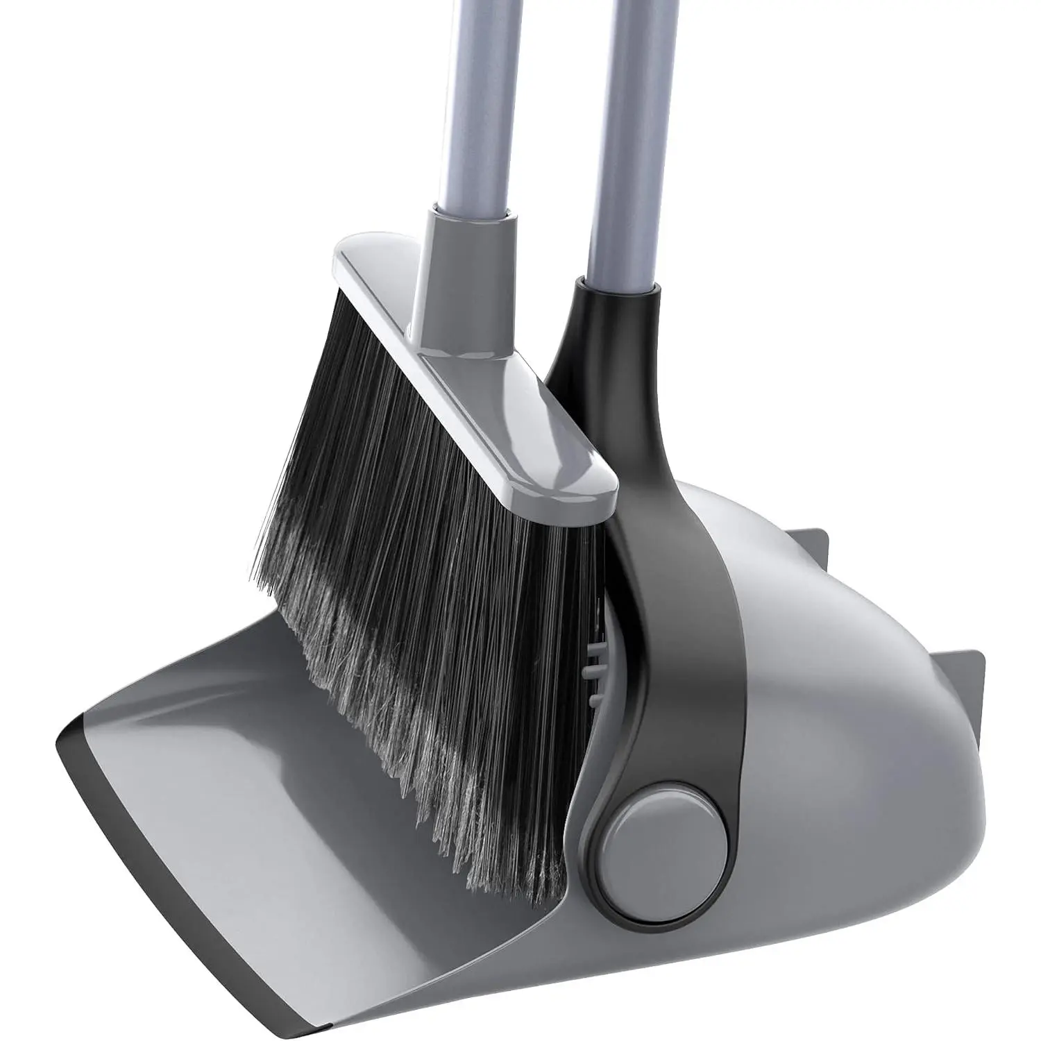 Broom and Dustpan Set with Adjustable Long Handle, Upright Combo for Floor, Cleaning Lobby, Gray
