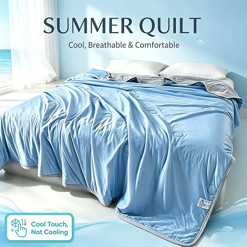Dual Sided Cooling Summer Quilt, Lightweight Breathable Soft Summer Comforter with Circular Stitch Quilting, Washable Thin Air Conditioning Blanket in Neutral Pastel Tone for Hot Sleepers Bedroom