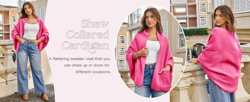 【New】Womens Open Front Cardigan Batwing Long Sleeve Shawl Chunky Knit Loose Fall Poncho Sweater Coats