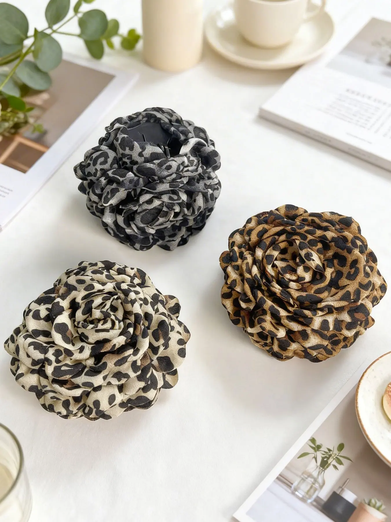 Leopard Pattern Flower Claw Clip, Y2K Millennial Style, Retro Early Autumn New Design, Back-Of-Head Hair Clip for Women
