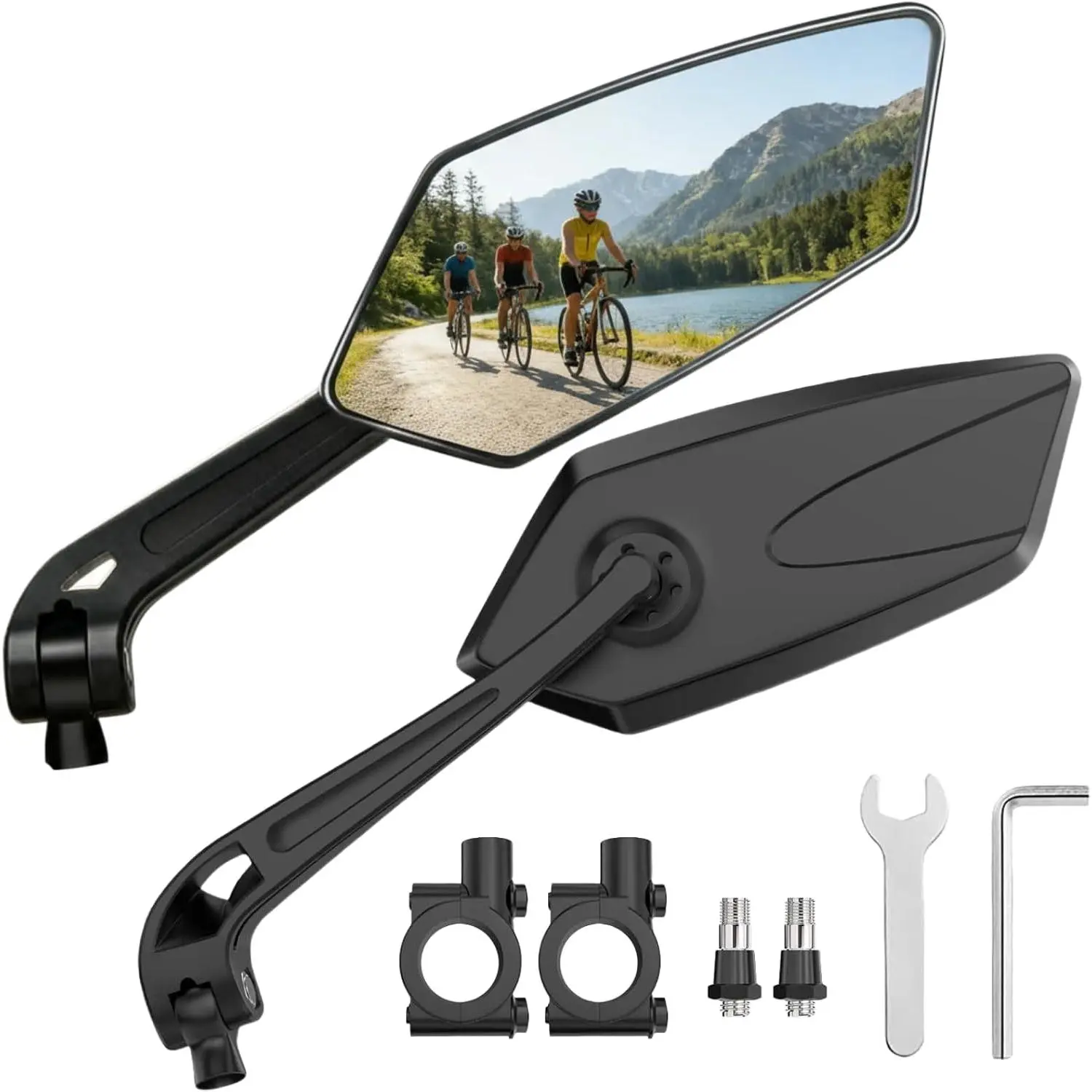 Bike Mirrors for Handlebars, 1 Pair Bicycle Rear View Mirror, 360° Adjustable Rotatable Wide Angle Mirror Accessories for Ebike Mountain Road Bike, Black