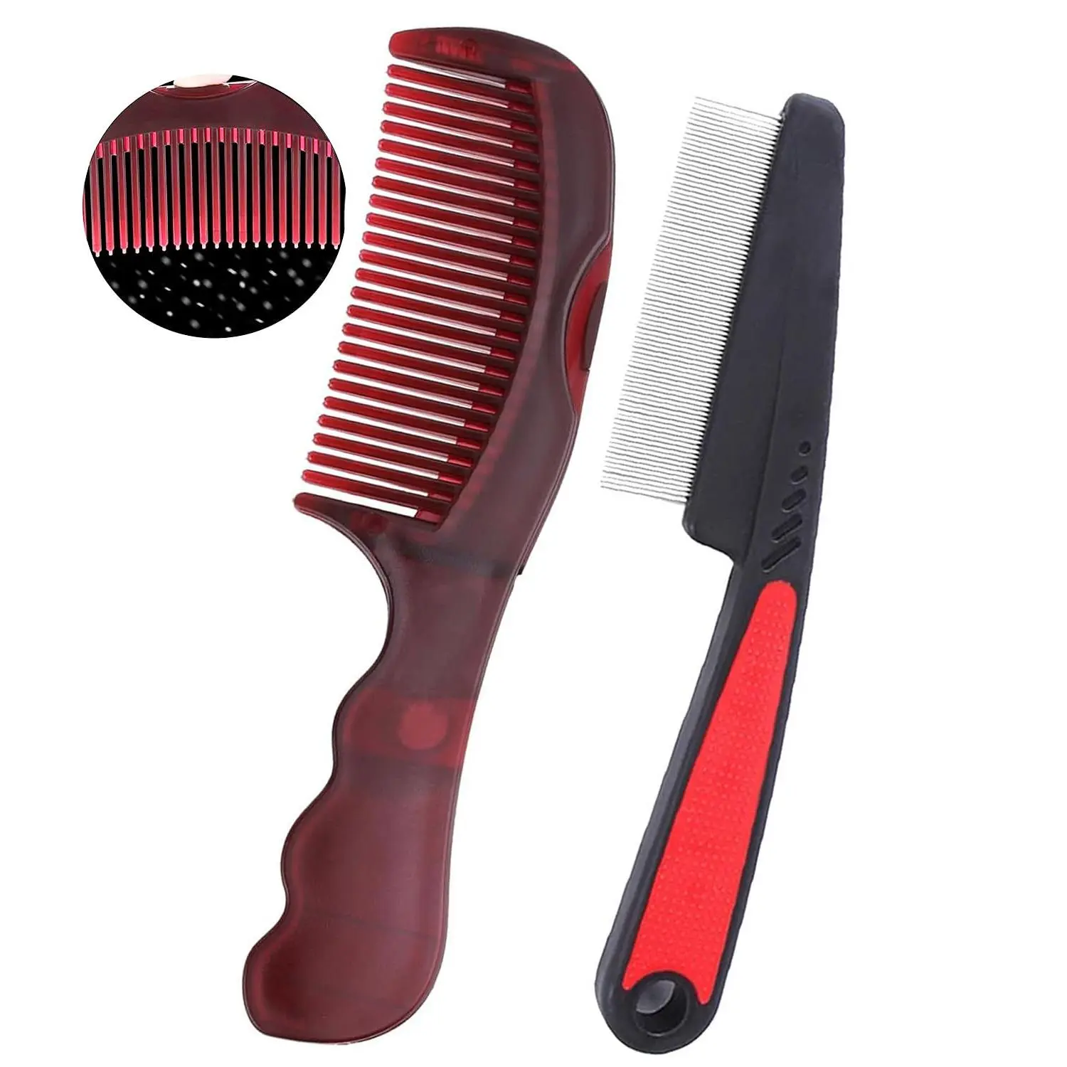 Stainless Steel Fine-Tooth Comb Tool for Women & Men - Massage Scalp, Detox Scalp, Sweep Lice, Hair Care Accessory for Kids (Black+Red)