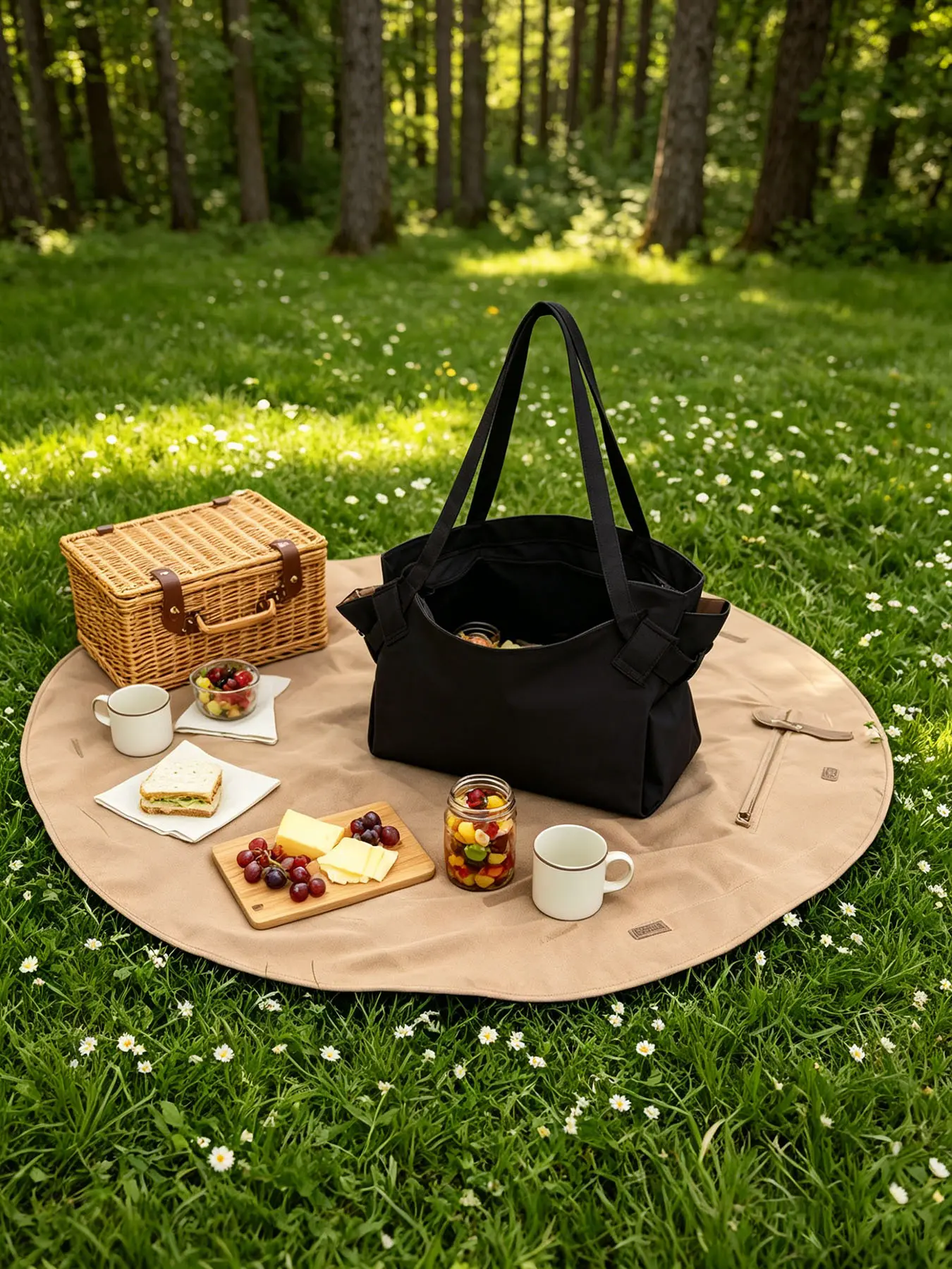 2-in-1 Large Capacity Tote Bag with Picnic Mat, Waterproof Shoulder Bag Unfolds as Picnic Blanket, Multi Functional Carry Bag for Outdoor Beach Daily Use