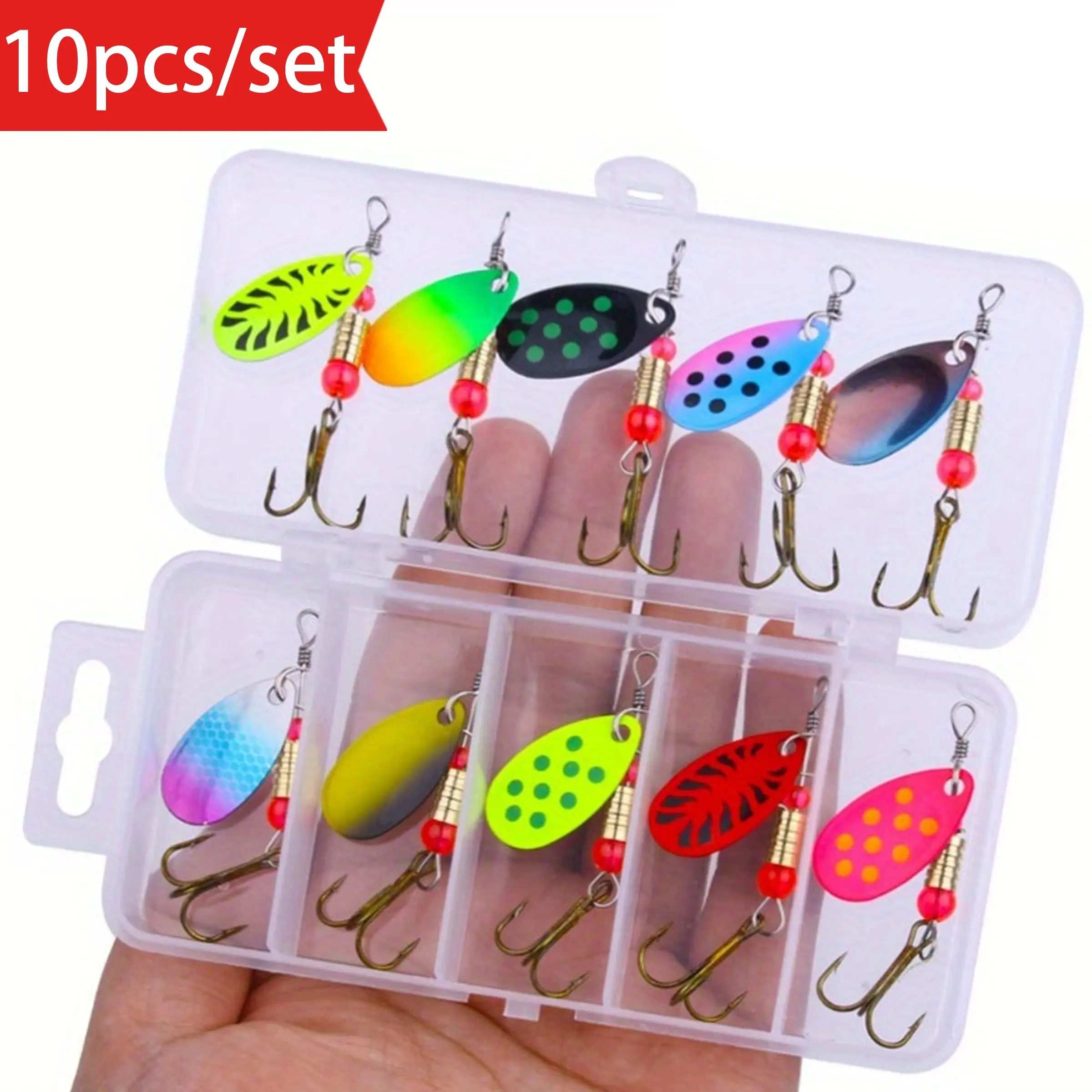 10pcs Box 5.7cm 3g Lure Flasher Set, Flat Vibration Flasher Worm Lure Kit, Boxed Long Cast Lure Flasher Fake Bait, Fishing Gear Essentials