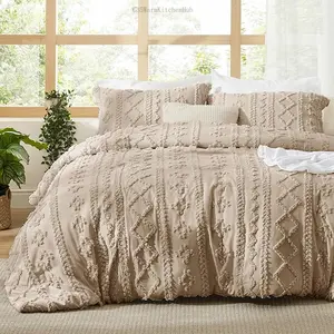 Tufted Boho Decorative Bedding Set Comforter Boho Bed Set, 3 Pieces Farmhouse Shabby Chic Embroidery Bedding, Soft Jacquard Comforter for All Seasons C35WarmKitchenHub