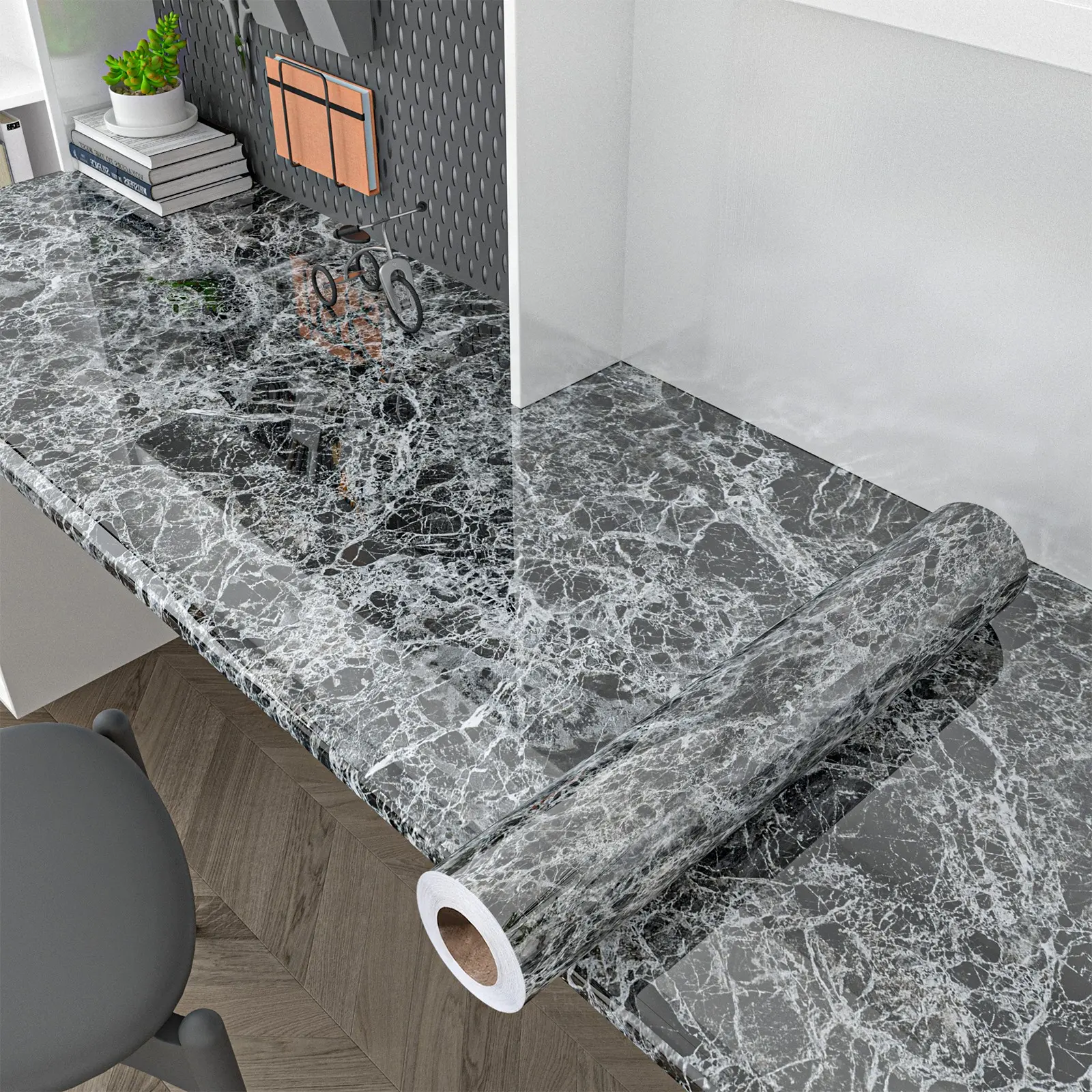 and Marble Self-Adhesive Wallpaper, Waterproof Oil-Resistant Vinyl Sticker, Easy Peel off for Kitchen Living Room Bathroom, Backsplash Wallpaper