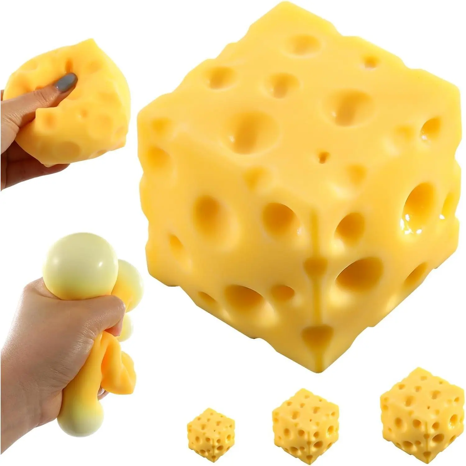 7cm Squishy Cheese Block Toy, Slow-Rise Moldable Squeeze Cheese, Cute Fidget Stress Ball for Teens & Adults, Sensory ASMR Anxiety Relief Gift