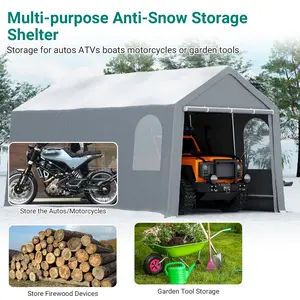 GAOMON Heavy Duty Outdoor Storage Shed, 6x8 FT Carport with Roll-Up Zipper Door, Waterproof Storage Tent Shelter Canopy for Motorcycle, Bike, Car, Garden Tools, Grey