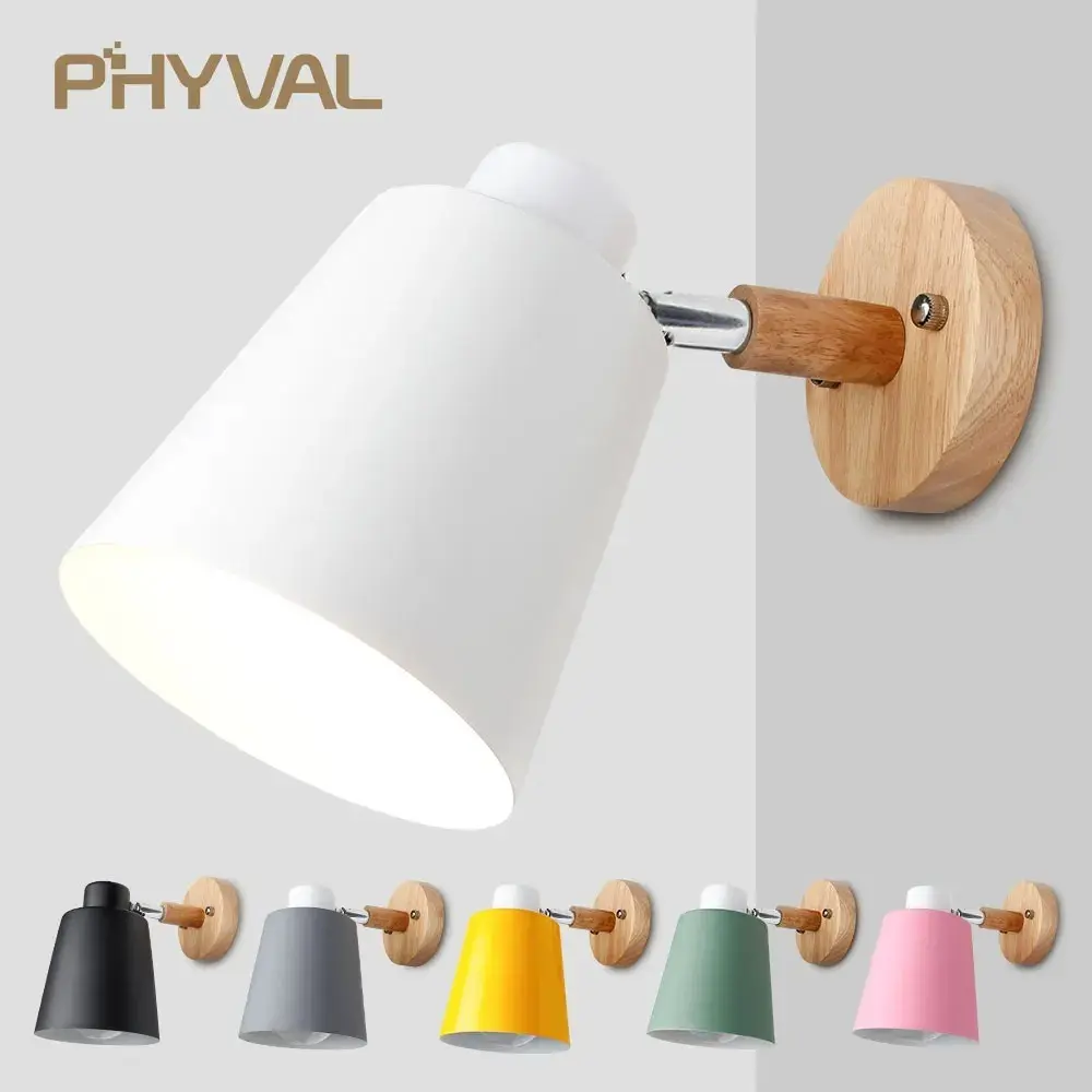 Nordic Solid Wood Wall Lamp, Macaron Rotatable Arm Bedside Reading Light, Bedroom Kids Room Hallway Home Decor Wall Lamp, Indoor Wall Light