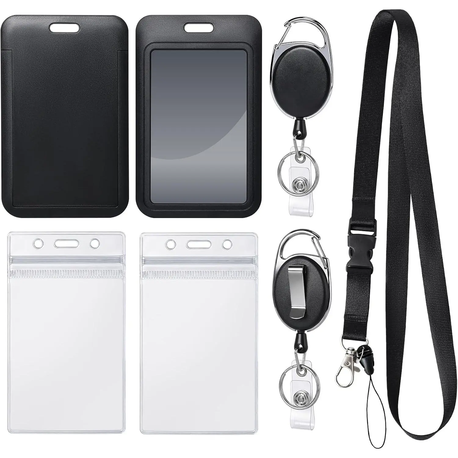 Retractable ID Badge Holder with Breakaway Lanyard, Heavy Duty Badge Reel with Carabiner Clip, Detachable , Sturdy ID Card Holder for Nurse Officer Teacher  Staff Women Men