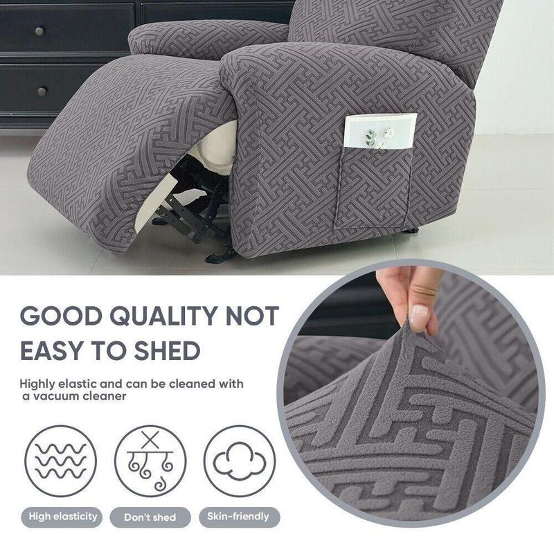 1/2/3 Seater Solid Color Elastic Washable Recliner Cover, Stretch Jacquard Armchair Covers Couch Slipcover With Pocket for Home Living Room Office